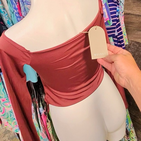 Meshki Rust Cutout Long Sleeve Blouse - Picture 2 of 6